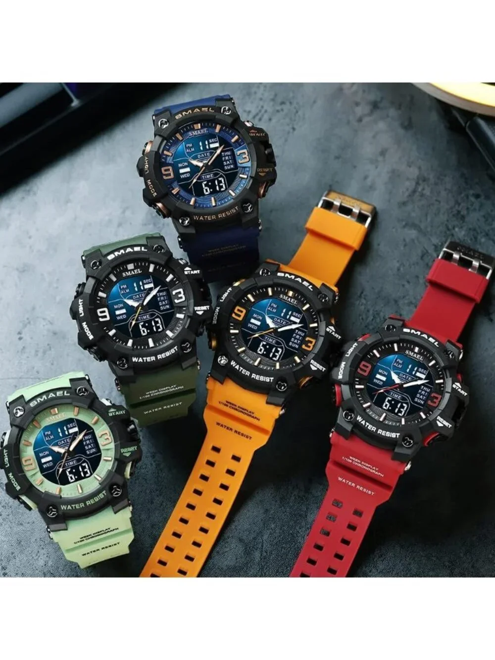 Mens Yellow Analog Quartz Luminous Waterproof LED Electronic Digital Wrist Watch